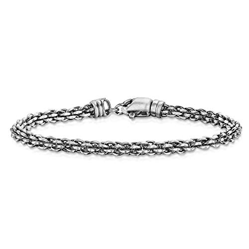 Amberta Sieraden - Echt 925 Sterling Zilver Armband - Rolo Jasseron Schakelarmband - Zwart Laagjesarmband - Grof Chunky Polsmanchet voor Man - Lengte: 20 cm- Verstelbare