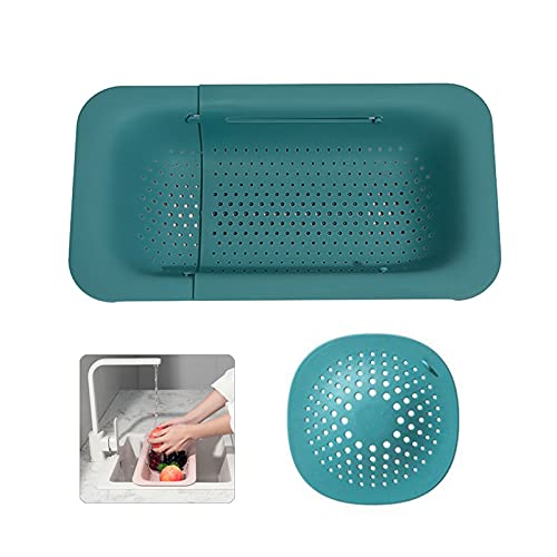 Koomuao Waschbecken Filterablage,Spülbecken- seiher Sieb Set Einstellbarer Küche Lagerregal Reinigungskorb für Geschirr Obst Gemüse, Plastik Filterablage zum Waschen (Grün) Cover