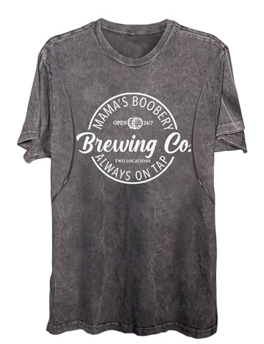 Image of Comfort Breastfeeding Shirts for Women Zip Nursing Tops Causal Distressed Acid Washed Maternity Tees