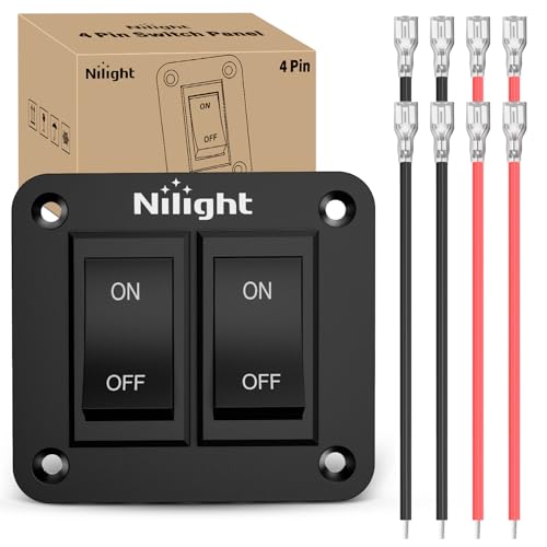 Image of Nilight 2 Gang ON-Off Switch Panel 4 PIN DPST Toggle Switches 12V 20A Black | Anodized Aluminium Shell Bracket with Screws Ternimals Jumper Wires Set for Cars Trailers Boats RV Camper