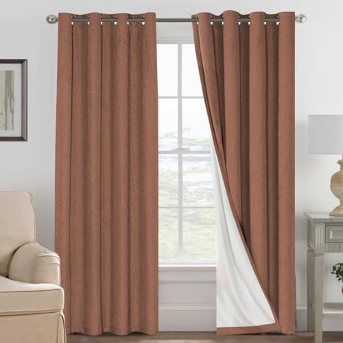 Image of H.VERSAILTEX Bedroom Curtains Blackout Linen Blackout Curtains 84 Inches Long, 100% Blackout Thermal Textured Linen Look Curtain Draperies Grommet with White Liner, 2 Panels, Washed Spice