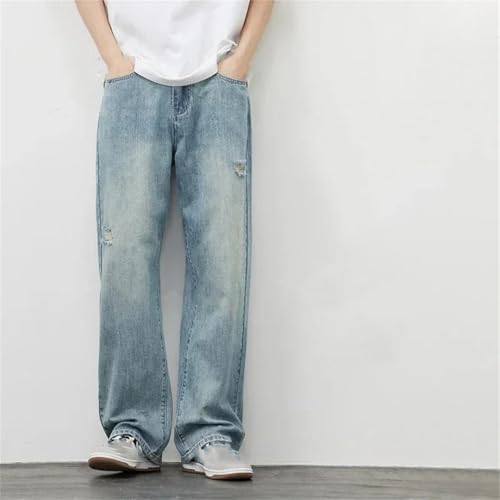 Men's Ripped Jeans Blue Casual Loose Wide-Leg Pants Y2K Pocket Vintage Jeans2