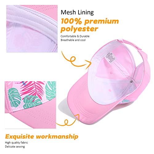 Kids Baseball Hat Visor, Little Girl Sun Protection Hat Ponytail Hole Sun Hat Cotton Hat,Beach Sun Hat For Children (White & Pink -2Pcs) #TOP3