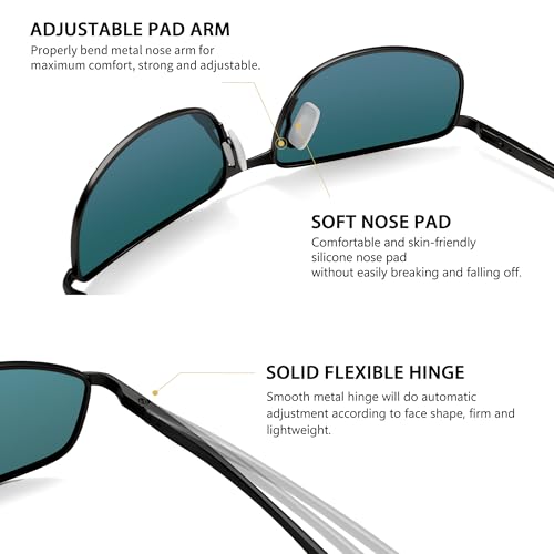 Image of SUNGAIT Mens Narrow Polarized Sunglasses Metal Frame Small Rectangle Retro Durable UV400 Protection
