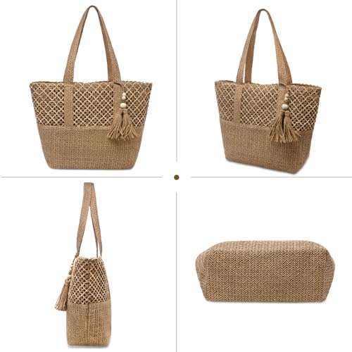 Bolso de hombro tejido de paja para mujer grande plegable miniatura 6