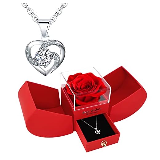YJYJHOPE Preserved Red Rose with I Love You Necklace, Valentines Day Gifts, Birthday Gifts for Mom Women Wife Girlfriend, Preserved Rose with Apple Gift Box- to My Love(Red)