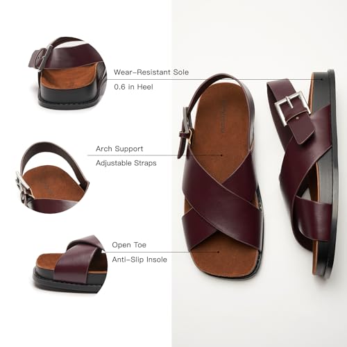 Image of C.Paravano Women Sandals | Women's Slide Sandals | Comfortable Dressy Flat Sandals | Sandals with Arch Support | Adjustable Buckle Slip On