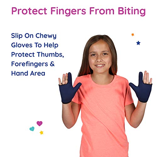 Fun and Function - Original Chewy Gloves - Anti Finger Biting Compression Sensory Gloves - Also Helps Stop Thumb Sucking - Sensory Chew Thumb Guard - Fits Most Children 8-12 - Includes 2 Gloves