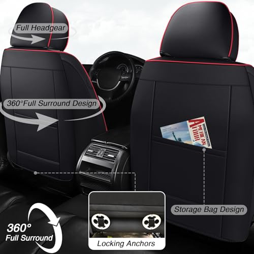 Image of Car Seat Covers for Chevrolet Equinox 2005-2026, Premium Nappa Leather Waterproof & Anti-Slip, Full Coverage Customized fit Chevrolet Equinox Seat Covers Full Set (5 Seats Standard,Black-Red)