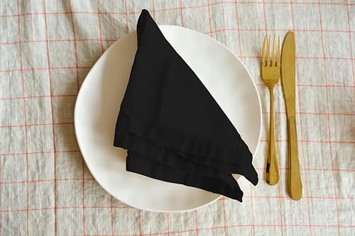 Image of R home Solid Cotton Table Napkins, Soft Cloth Napkins for Dining Table, Reusable & Washable, Ideal for Formal Dining, Cocktail Nights, Weddings, Home Bar & Table Decor (12, Black)