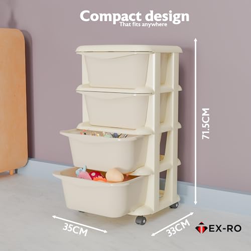 Image of TEX-RO Modular Drawer Storage Organizer | Plastic Chest of Drawers for Kitchen Storage Cabinet | Multi-Layer Storage Drawer Cabinet & Drawers Organisers for Home, Office, Kids(Cream, 4 Layer)