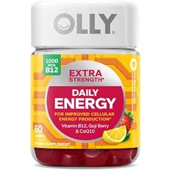 1 of OLLY Extra Strength Daily Energy Gummy, Caffeine Free Cellular Energy Production,* 1000 mcg Vitamin B12, CoQ10, Goji Berry, Adult Chewable Supplement, Berry Yuzu Flavored, 30 Day Supply - 60 Count