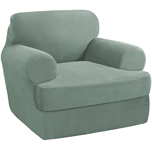 PrinceDeco 2 Pieces Armchair Slipcover Stretch Couch Covers for T Cushion Chair Slipcovers Soft Arm Chiar Cover Furniture Covers with 1 Individual T Shape Seat Covers Width Up to 40", Sage
