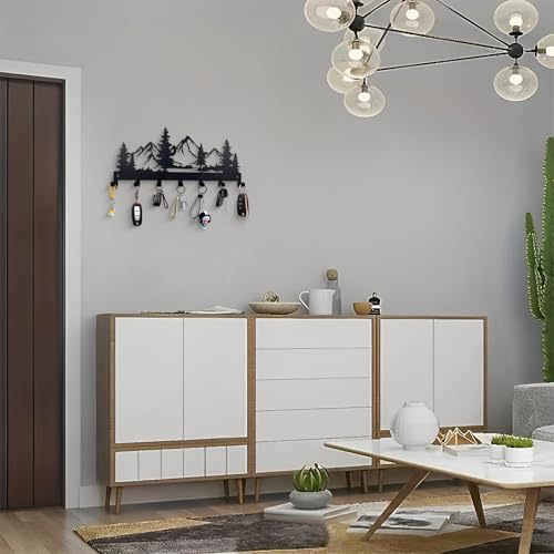 Xiuyer Schlüsselbrett, Schlüsselanhänger aus Metall,Schlüsselbrett mit 7 Haken Schlüsselhalter für die Wand Schlüsselablage Schlüsselanhänger für Küche, Eingang, Flur, Schlafzimmer, (Schwarz,Berg)