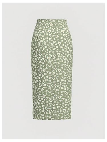 Verdusa Women's Ditsy Floral Print Ruched Skirt Split Thigh Casual Long Skirts2