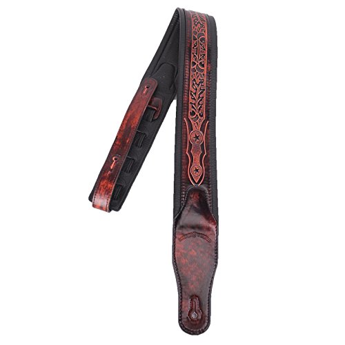 Walker & Williams Gb-162 Bourbon Brown Padded Guitar Strap With Oak Leaves & Texas Star #TOP1