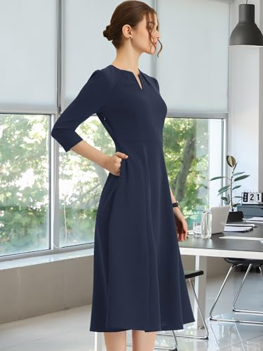 Image of Allegra K Womens 3 /4 Sleeve A-Line Business Work Formal Midi Dress