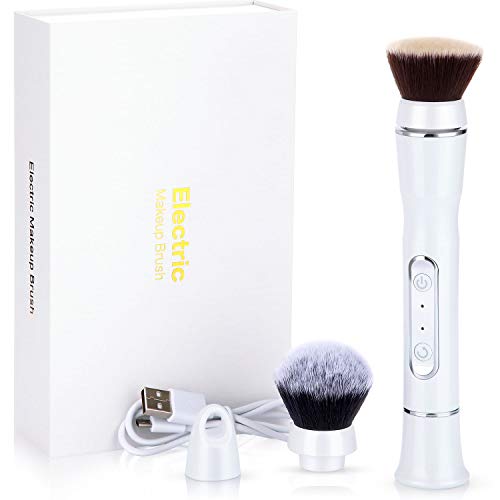 Set of 6 Electric Makeup Brush USB Rechargeable Automatic Rotating 360 Rotation Brush Applicator with 2 Detachable Bases, 2 Brush Heads for Foundation and Powder Brushes, Charging Cable