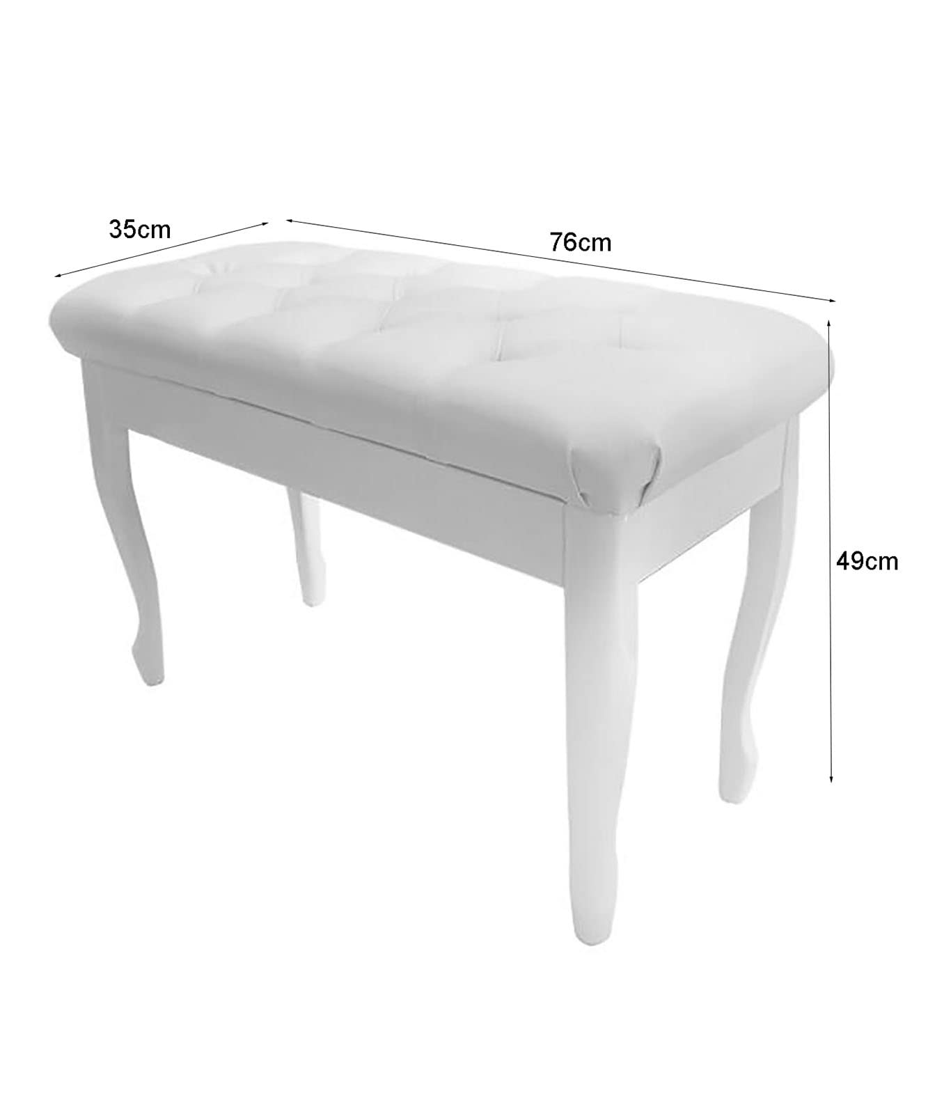 Panca per Pianoforte ad Altezza Fissa Sgabello per Pianoforte in Pelle con Grande Contenitore Panca per Tastiera Sgabello da toeletta, 76 X 35 X 49 cm, Teak, Bianco (Bianco)