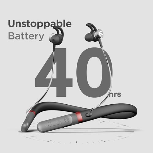 Image of GOBOULT FCharge Bluetooth Earphones with 40H Playtime, Zen ENC Mic, Dual Device Connectivity, Type C Fast Charging,14.2mm Bass Driver, Made in India, IPX5 (Pure Black)