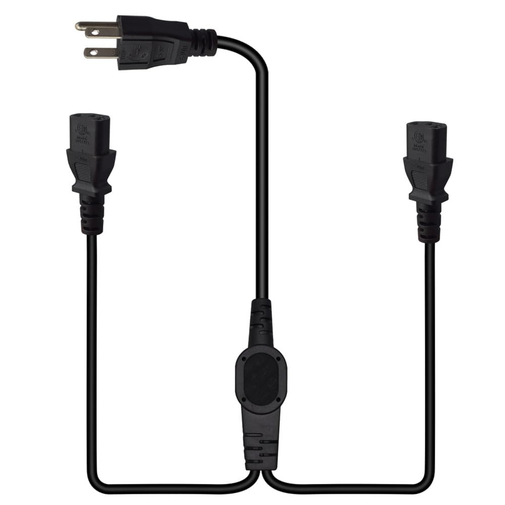 Computer-Y-Splitter-Netzkabel, NEMA 5–15P auf Dual IEC320 C13 Buchse, 2-Wege-Steckdose, AC-Netzkabel mit Computern, Monitoren, Druckern und Fernsehern (3 m)