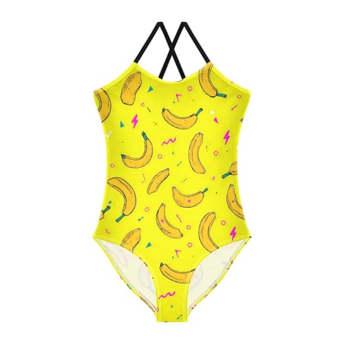 Girls Swimsuit Banana Yellow Background Pattern One Piece Swimwear