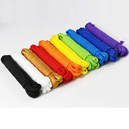 10 Farben Paracord Armband Schnüre Fallschirmschnur Survival 7 Strängen Nylon Seil 550 DIY Handgemachte Webart für Armband, Schlüsselanhänger, Anhänger, Hundeleinen, Zeltseil, Paracord Accessoires