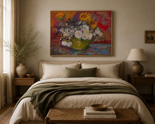 Reproduction d'art sur toile Van Gogh Nature morte avec des roses et des tournesols 76x101 cm