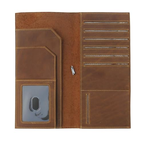 Image of Leather Travel Wallet with Passport Holder - Genuine Leather Case with RFID Blocking for Men and Women - Passport Wallet, Leather Folding Wallet for Passports, Brown, tall, Tall