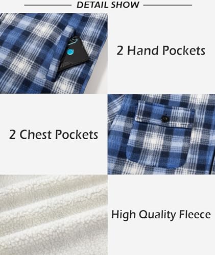 SCODI Men's Flannel Shirt Jacket Fleece Sherpa Lined Plaid Jackets Coat Full Zip Up Hoodie Winter Outwear