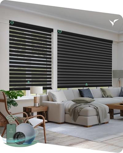 Yoolax Motorized Blinds with Remote, Motorized Zebra Blinds Compatible with Alexa, Privacy Motorized Blinds, Zebra Shades for Windows Custom Size(V-Haze Narrow Black)