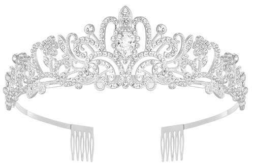 Papoopy Tiara Crown for Women, Queen Tiaras for Bridal, Birthday, Prom, Quinceanera, Pageant, Party, Wedding Silver