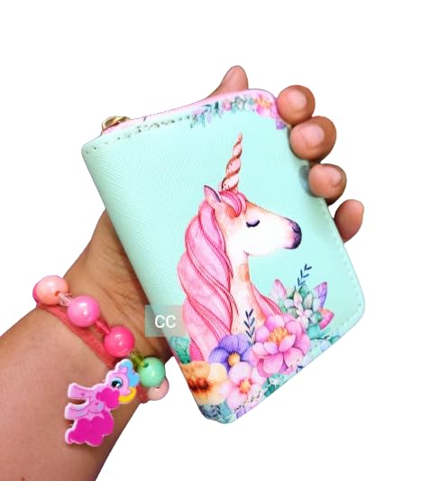 Cute Unicorn spaciouse Hand Zipper Wallet with Unicorn Pearl Bracelet for Kids & Adults/Outdoor Money orgianiser Purse with Fashion accssory/Gifting Combo for Unicorn Lover