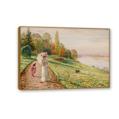Peinture d'automne au bord de la rivière par Firmin Girard pour une esthétique salon chaleureuse