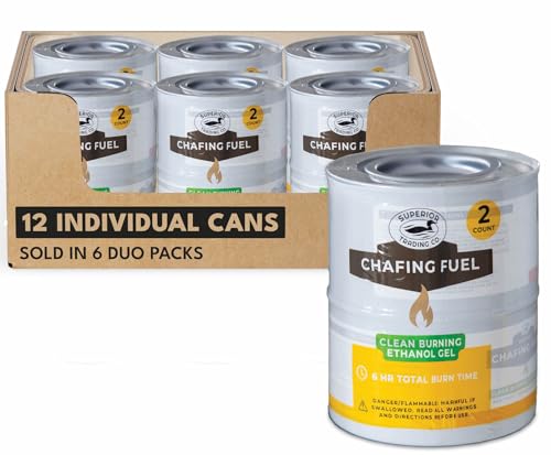 Superior Trading Co. Chafing Fuel Cans, Up to 6 Hour Food Burners for Parties, Smokeless, Resealable, Indoor Outdoor Catering & Food Service, 12 Pack