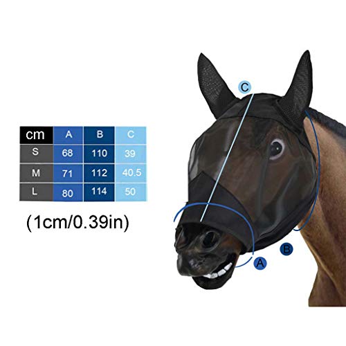 Malha respirável para rosto de cavalo com cobertura de orelhas confortável para equitação em trilhas