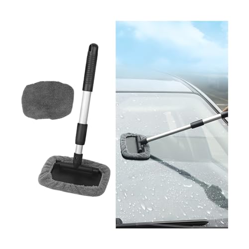 BESULEN Car Windshield Cleaner Tool, Extendable Handle Vehicle Window Wiper Detailing Cleaning Kit with 2 Reusable Microfiber Pads, Automotive Windscreen Cleaning Wash Kit, Universal Fit