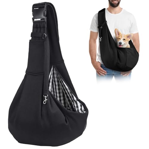 Forhandy Hundetragetasche, Tragbare Haustier Hundetasche mit Verstellbare Schultergurt und Fronttasche Wendbarer Tragetasche Hund bis 7.5kg zum Aktivitäten im Freien/Spaziergang/Ausflüge (Schwarz)