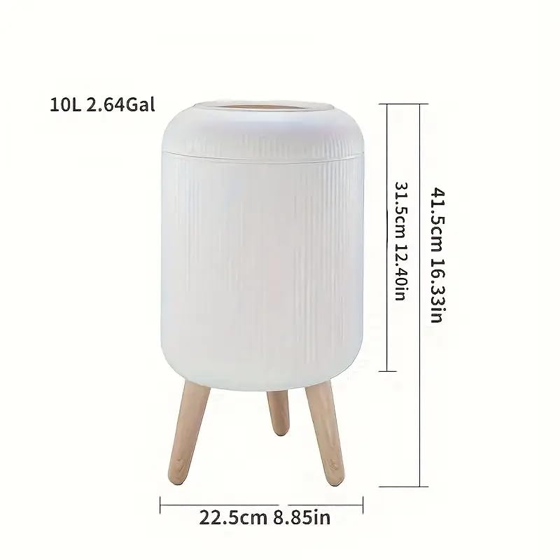 Image of ZENOVIA Modern Floor-Standing Dustbin with Legs | Push-Button Lid | White Ribbed Plastic Waste Bin for Bedroom, Living Room & Kitchen | Large Capacity Decorative Trash Can | Push-Button Lid, Ribbed Plastic, Odour-Free, Decorative Design