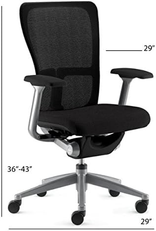 Diagram showing the dimensions of the Haworth Zody Chair, including height, width, and depth.