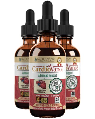 Rejuvica Health Suplemento fitoterápico líquido para uso cardiovascular com espinheiro, hibisco, arjuna, folha de oliveira, ashwagandha e alho — pacote com 3
