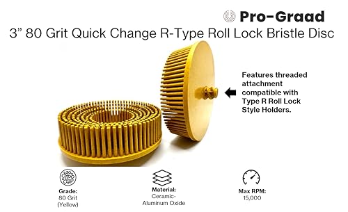 Image of 2 Pack 3 inch 80 Grit Yellow R-Type Bristle Disc | Ceramic-Aluminum Oxide Abrasive Bristle Disc with Quick Change Roll Lock | Pack of 2