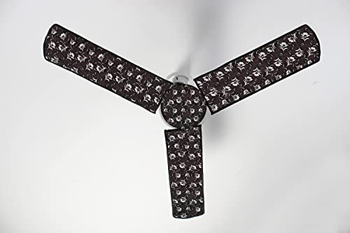 Image of Stylista Waterproof & Dustproof Three Blade Ceiling Fan Cover with attachable Enclosure Set of 2 Fan Covers Floral Pattern Dark Brown