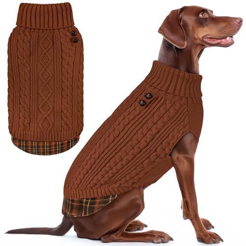 Image of KYEESE Dog Sweater for Large Dogs Turtleneck Thick Knit Pullover | Stretchy Fit, Lightweight & Warm, Cozy Knit Comfort, Classic Plaid Design, Gentle on Sensitive Skin, Winter Daily Wear