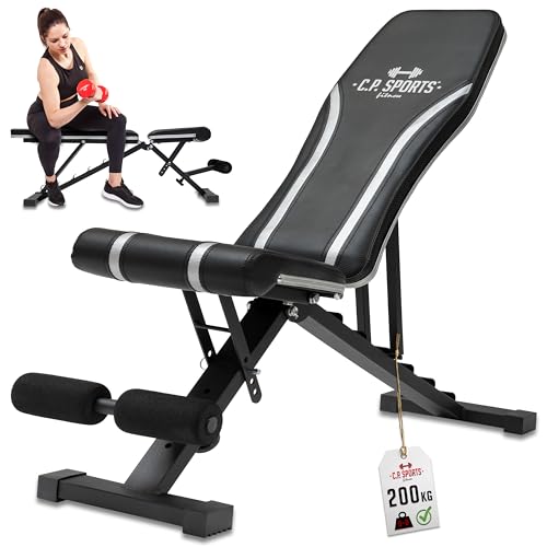 C.P.Sports Hantelbank klappbar bis 200kg | Multifunktion – Schrägbank/Flachbank – Rückenlehne 7-fach verstellbar | robuste Stahl Trainingsbank für Kraftsport, Fitness, Gym Training zuhause C.P.Sports Hantelbank klappbar bis 200kg | Multifunktion – Schrägbank/Flachbank – Rückenlehne 7-fach verstellbar | robuste Stahl Trainingsbank für Kraftsport, Fitness, Gym Training zuhause