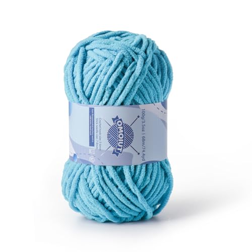 Image of Chunky Chenille Yarn for Crocheting, Baby Yarn for Crocheting Soft Blankets, Bulky Yarns for Crochet Amigurumi, 100g (74.3yds) Fluffy Velvet Yarns for Hand Knitting (Blue)