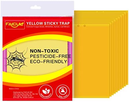 Faicuk Yellow Dual-Sided Sticky Fly Traps for Plant Insect Like Aphids, Fungus Gnats, Leaf Miners and White Flies (10 Pack)