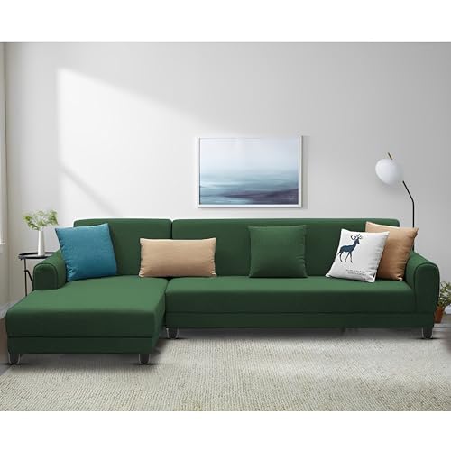 Image of Kraven LHS 6 Seater L Shape Sofa Set for Living Room (Green Fabric) Premium Fabric Sofa