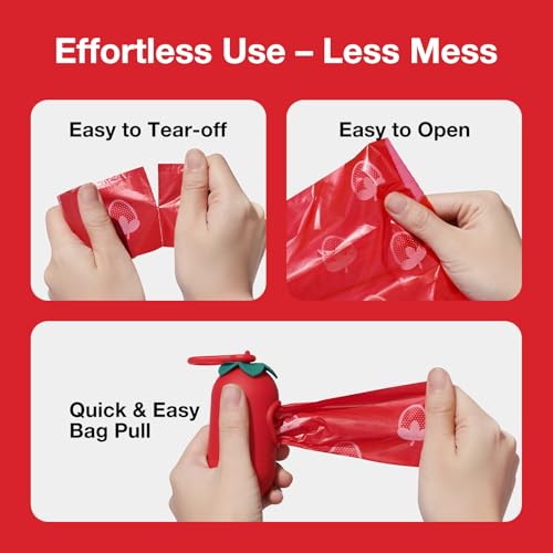 VETRESKA Pet Etiquette Bags, Deodorizing Bags, Poop Processing Bags, Odor Resistant Bags, Odor Resistant Bags, Biodegradable, Strawberry Scented, Includes Removal Container, Neck, and Reed Dok for Cat
