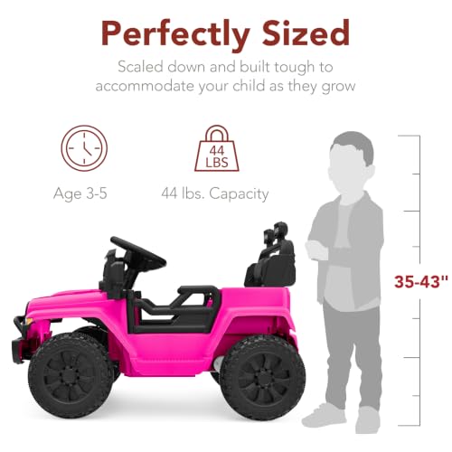 Image of Best Choice Products 12V Kids Ride On Truck Car w /Remote Control, Electric Ride On Car for Toddlers 3-5, Battery Powered Ride On Toy w /LED Lights, 4-Wheel Suspension, Safety Harness - Bold Pink
